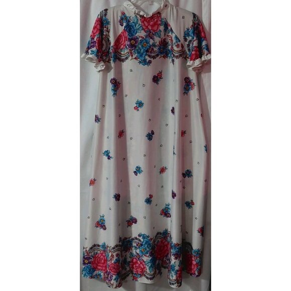 Village Fair White Floral Robe Large  / XL 16 - 22 Kaftan House Dress Length 52" - Picture 4 of 11